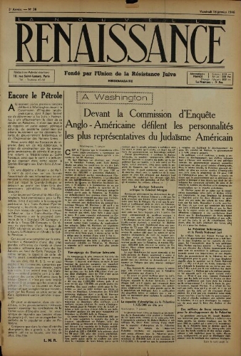 La Nouvelle Renaissance  N°38 (18 janv. 1946)